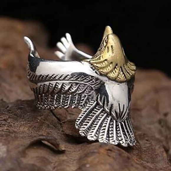 Boho Tribal Gold and Silver Eagle Ring Cuff - Picture 3 of 11